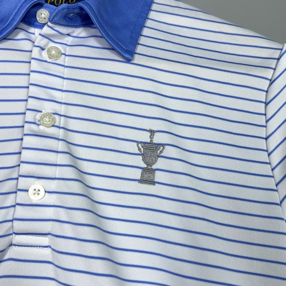 Polo Ralph Lauren 122nd US Open Polo Shirt Mens Size Medium Striped Blue Preppy - Picture 2 of 9
